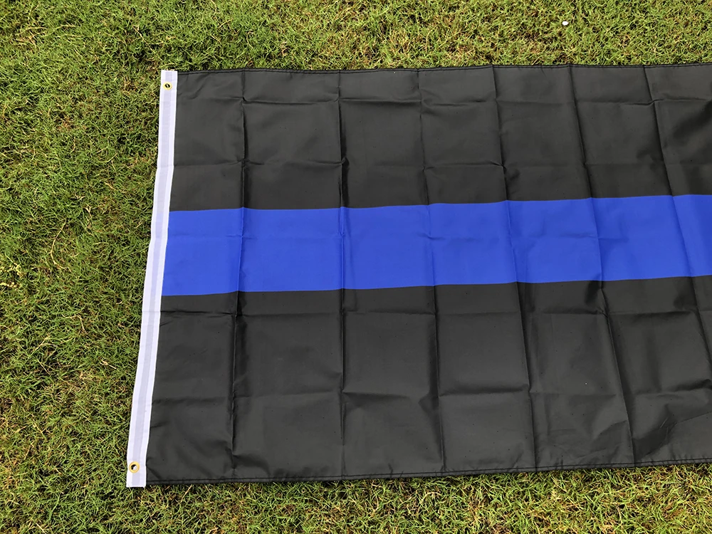 Bandera policial con línea azul delgada, poliéster impresa doble cara - imagen 2