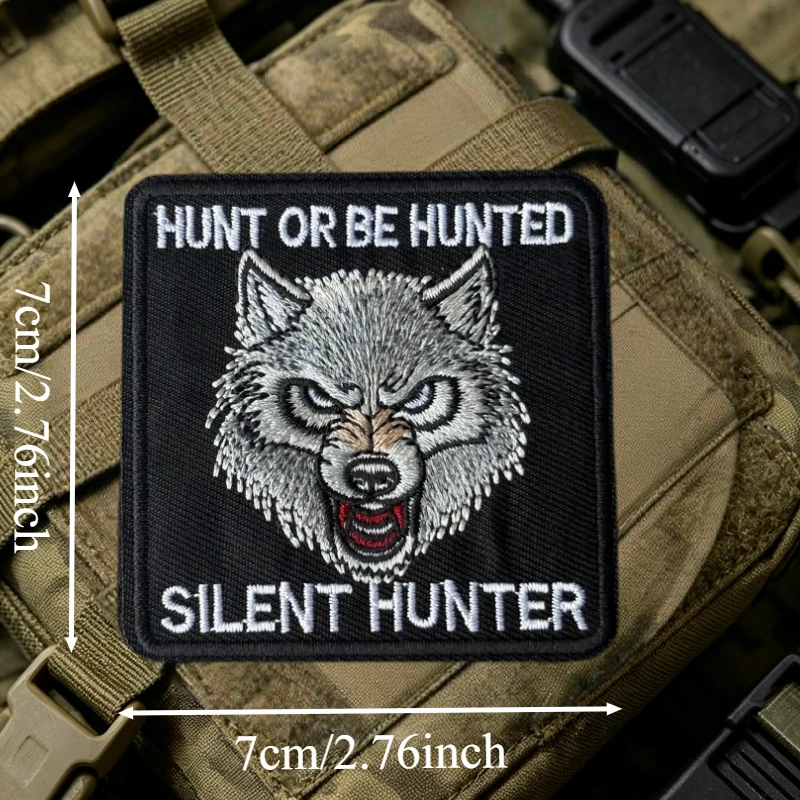 Parche táctico bordado Silent Hunter Wolf con velcro para chaleco - imagen 3