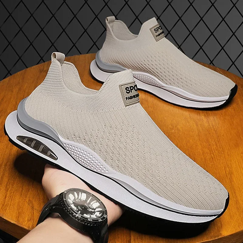 Zapatillas deporte hombre transpirables malla sin cordones a la moda - imagen 4