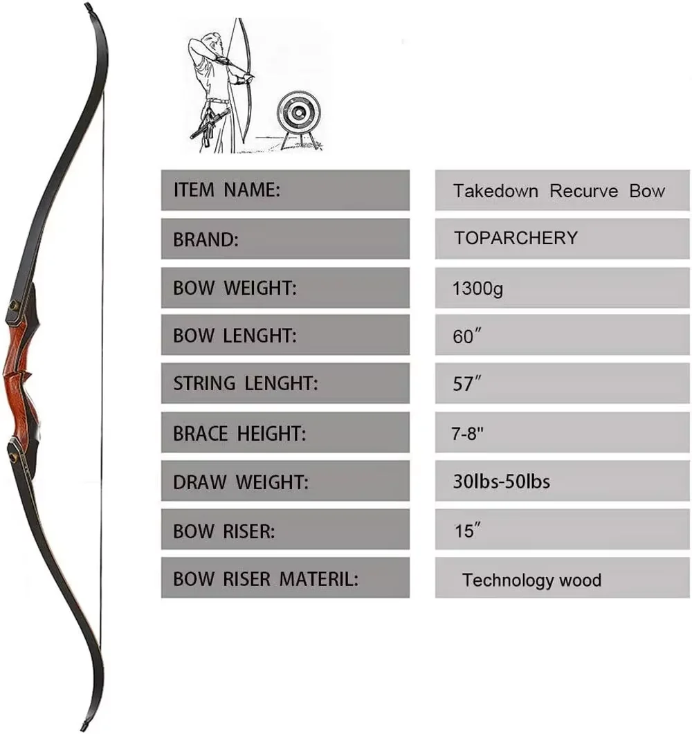 Toparchery arco recurvo desmontable de madera para principiantes - imagen 3