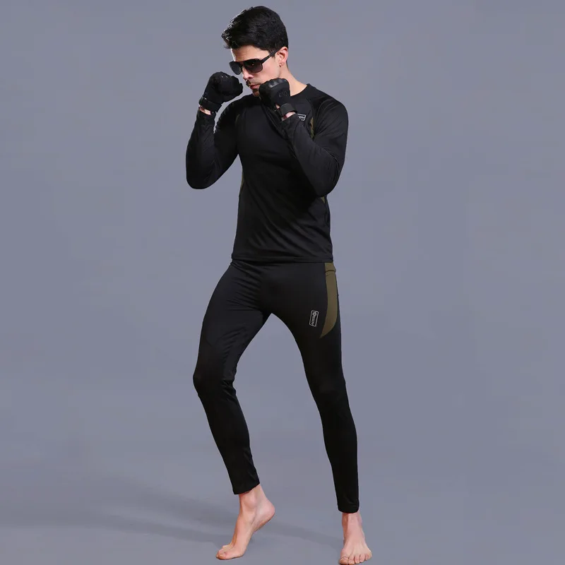ESDY Ropa interior térmica táctica de lana negra, secado rápido