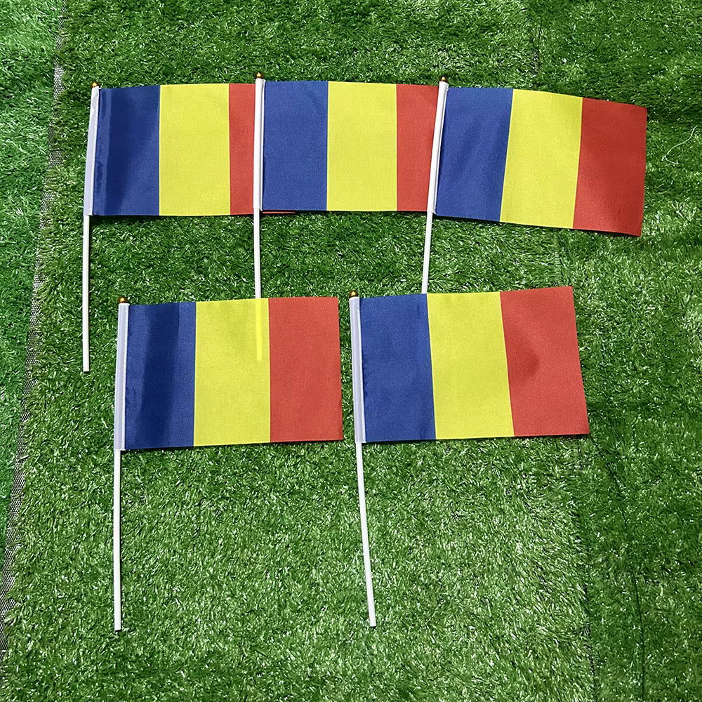 Bandera de mano Rumanía con mástil plástico para celebraciones - imagen 2