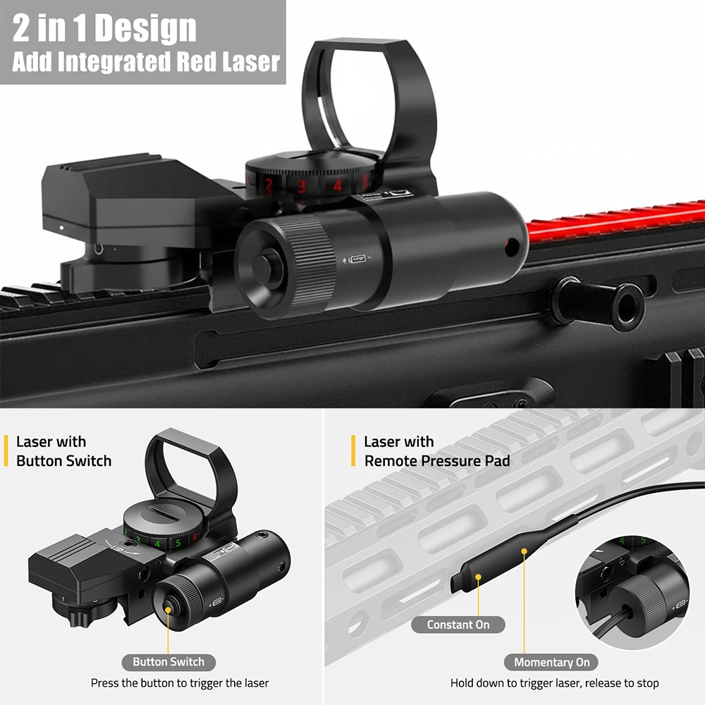 Mira réflex táctica con láser rojo y verde para rail de 20 mm - imagen 3