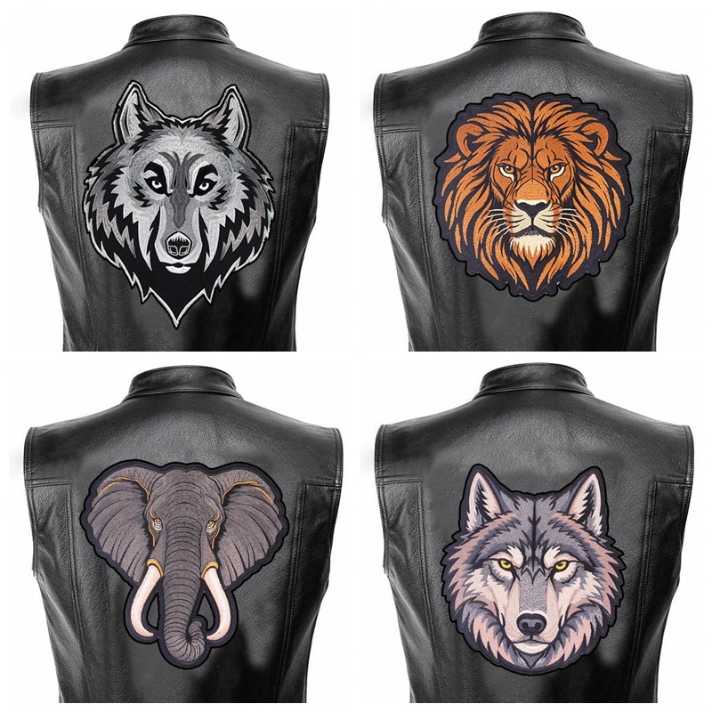 Parche bordado cuero león lobo elefante motociclista punk