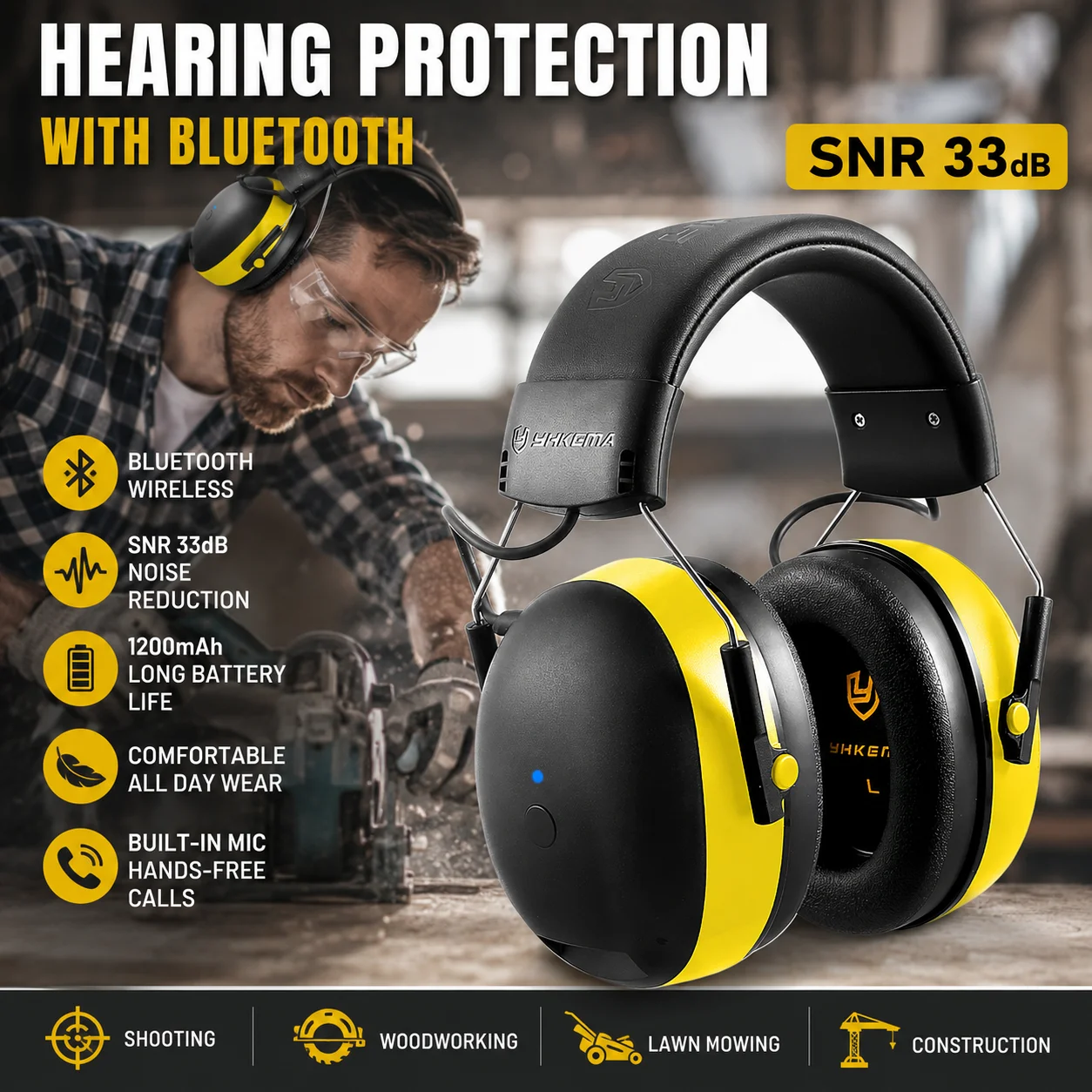 Orejeras protección auditiva Bluetooth con reducción NRR, tiro - imagen 5