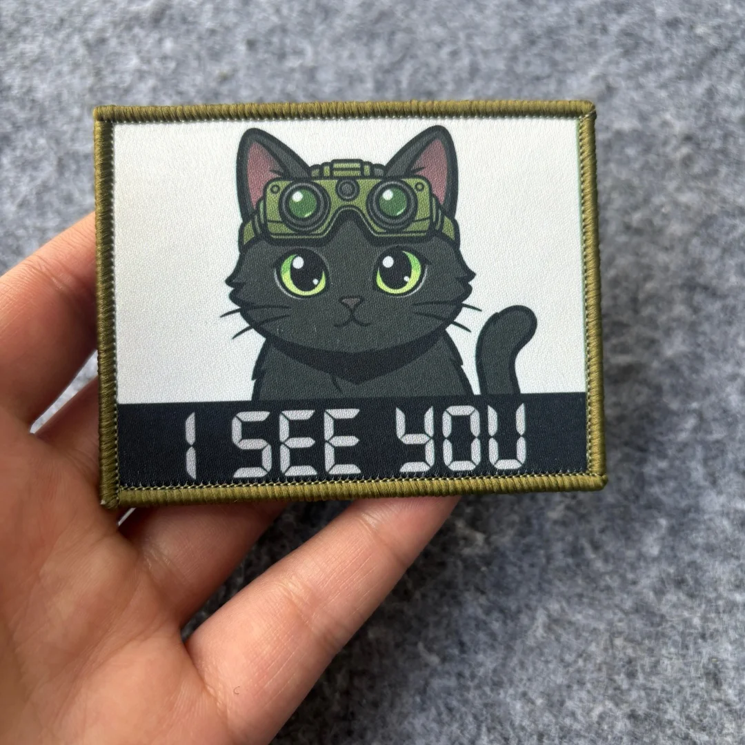 Parche táctico militar gato negro I SEE YOU con gancho y bucle - imagen 3