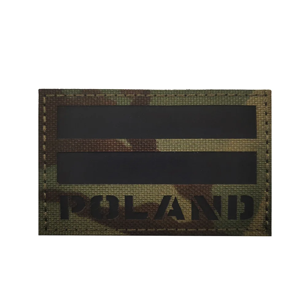 Parche bandera Polonia reflectante PVC bordado para ropa táctica