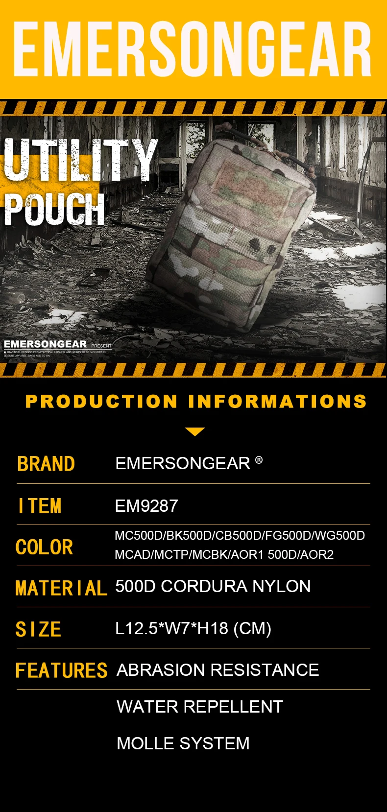 Vista frontal de la bolsa MOLLE Emersongear