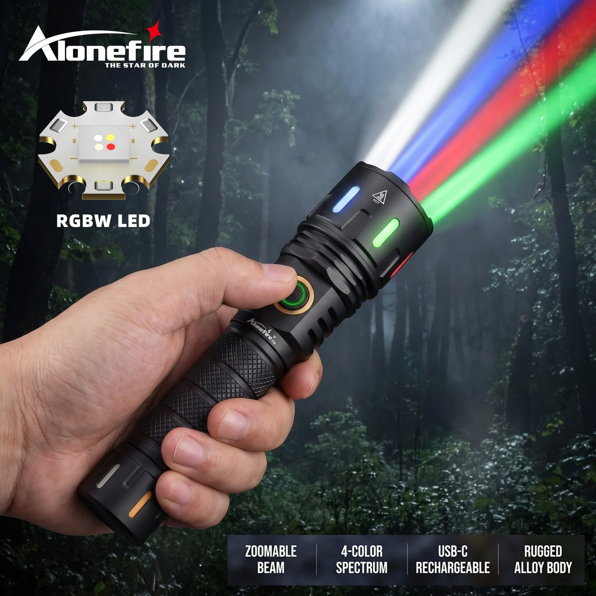 Alonefire Linterna táctica RGB recargable USB con zoom para pesca - imagen 2