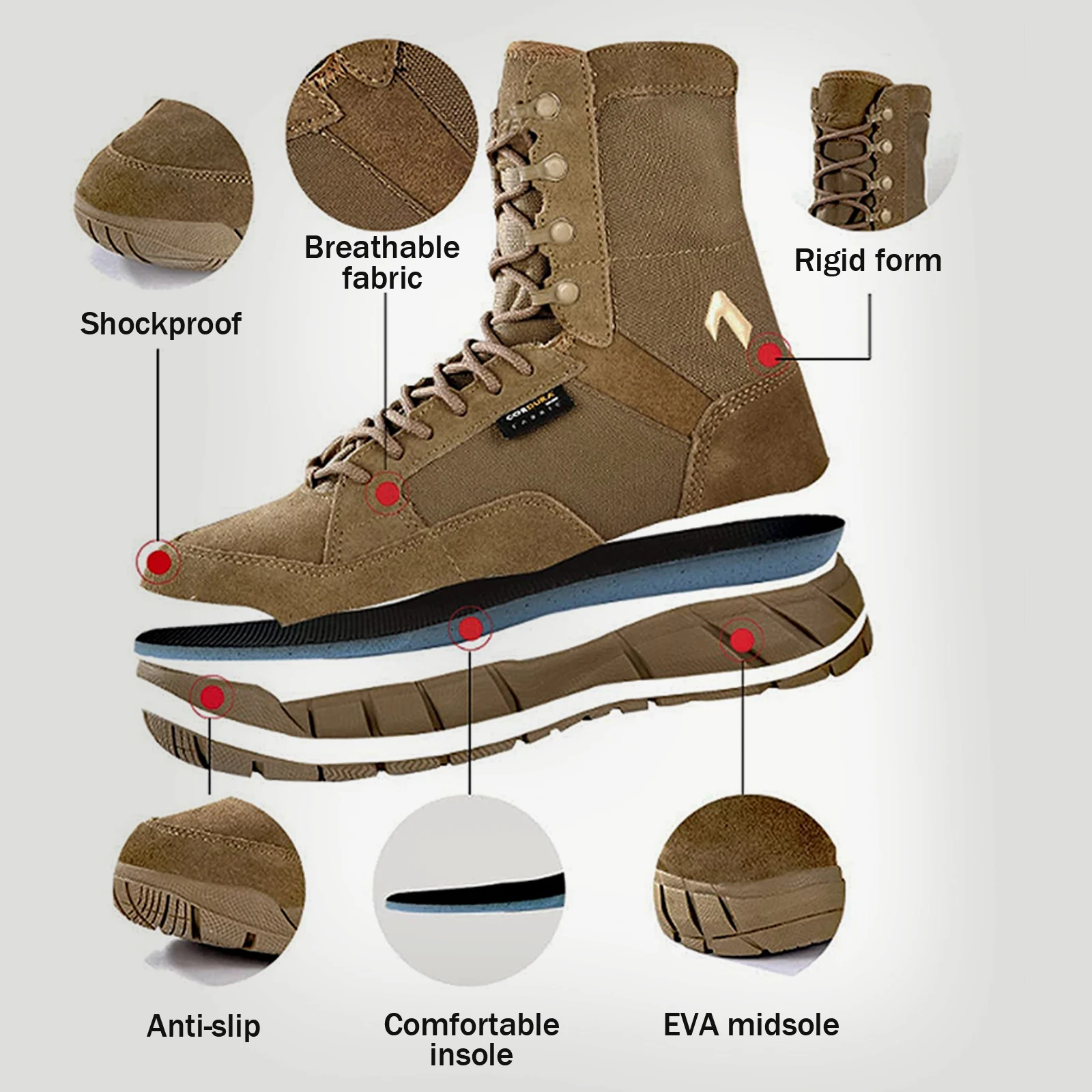 YEVHEV Botas tácticas coyote ligeras para senderismo y trabajo - imagen 5