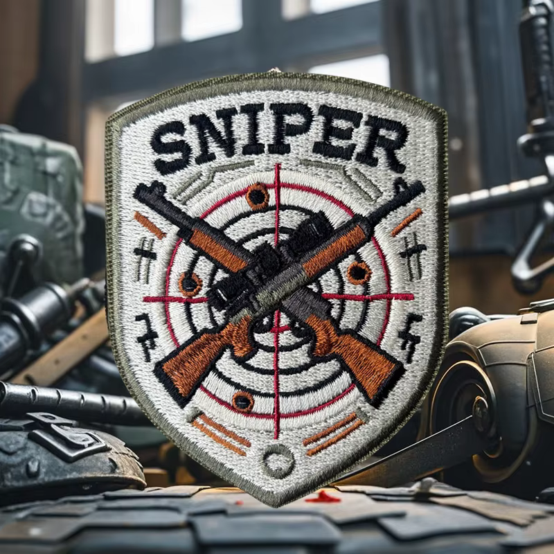 Parche táctico bordado SNIPER escudo militar rifles cruzados, velcro
