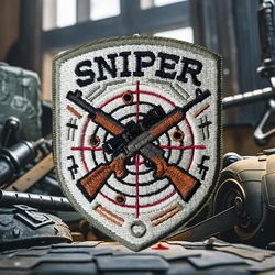 Parche táctico bordado SNIPER escudo militar rifles cruzados, velcro