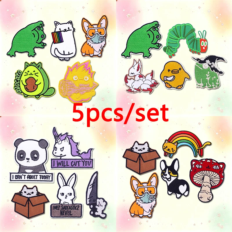 Parches bordados con animales y llamas para planchar