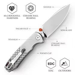 TRIVISA Dragonfly-M cuchillo plegable EDC M390 titanio espejo