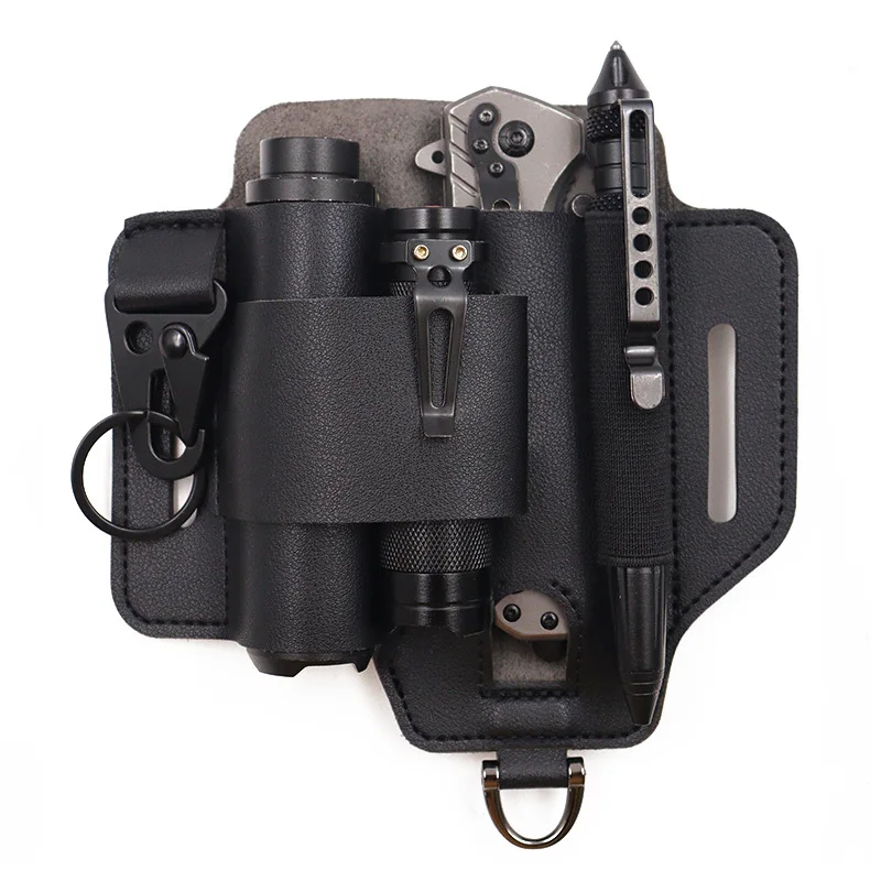 Bolsa táctica EDC de cuero para herramientas de caza linterna cuchillo - imagen 3