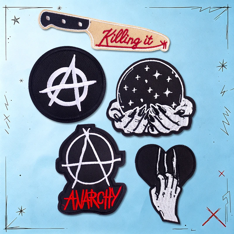 Parches bordados calavera punk con hongo arcoíris para ropa - imagen 3