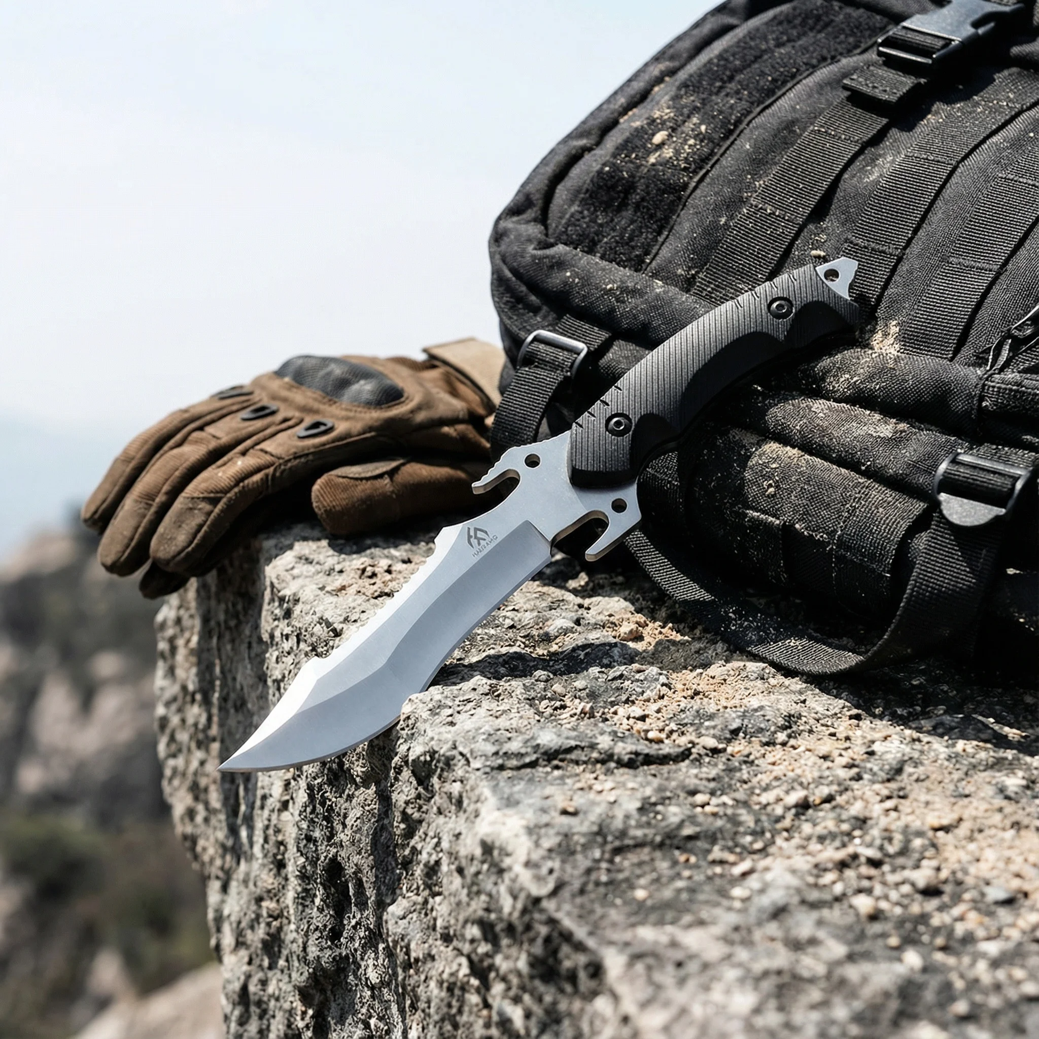 Cuchillo fijo de supervivencia para camping y senderismo con funda