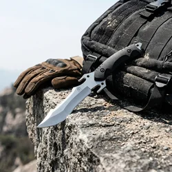 Cuchillo fijo de supervivencia para camping y senderismo con funda