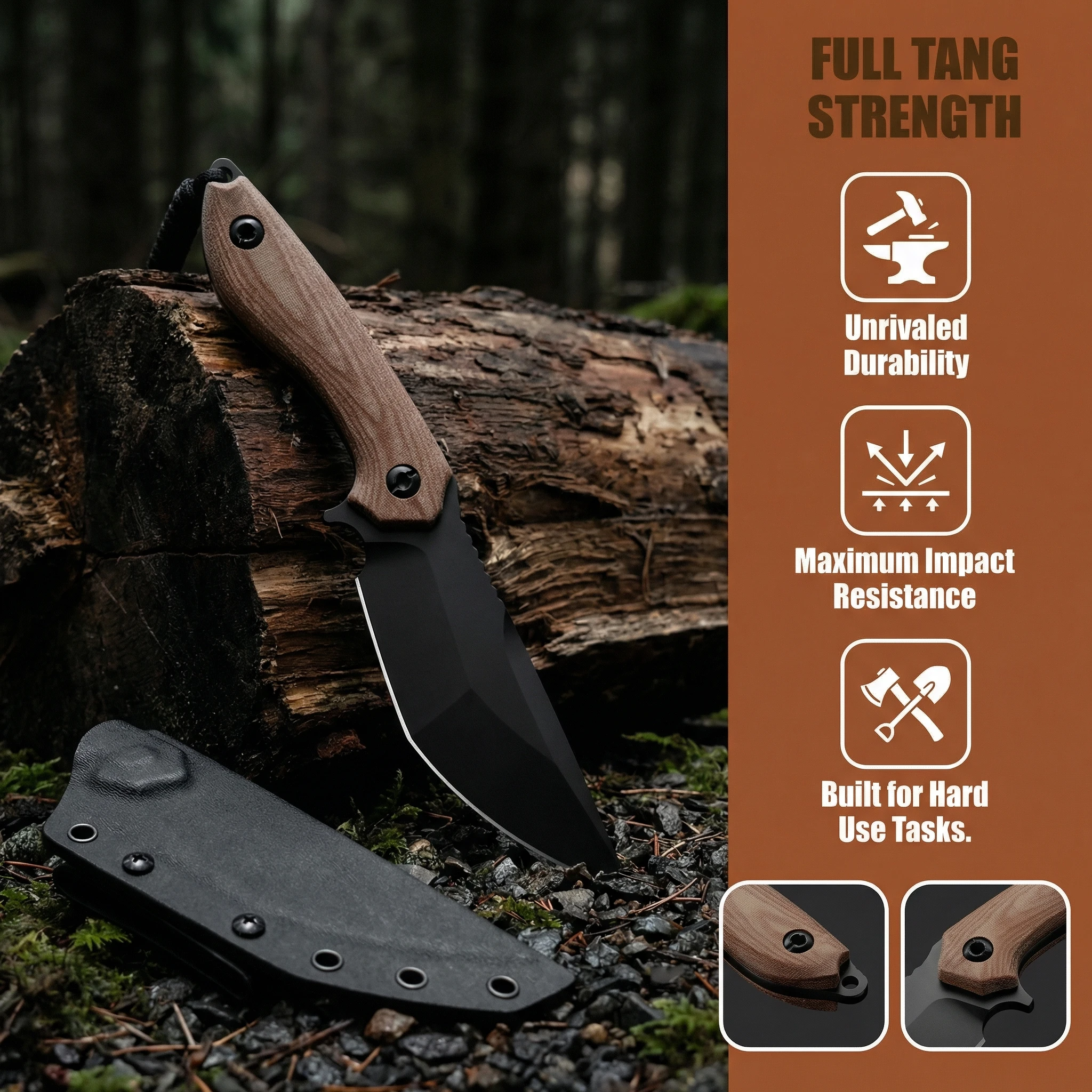 Cuchillo fijo táctico con mango G10 y funda - imagen 2