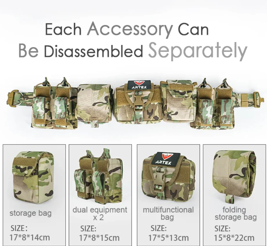 Cinturón táctico nylon para airsoft de combate con bolsa cargadores - imagen 2