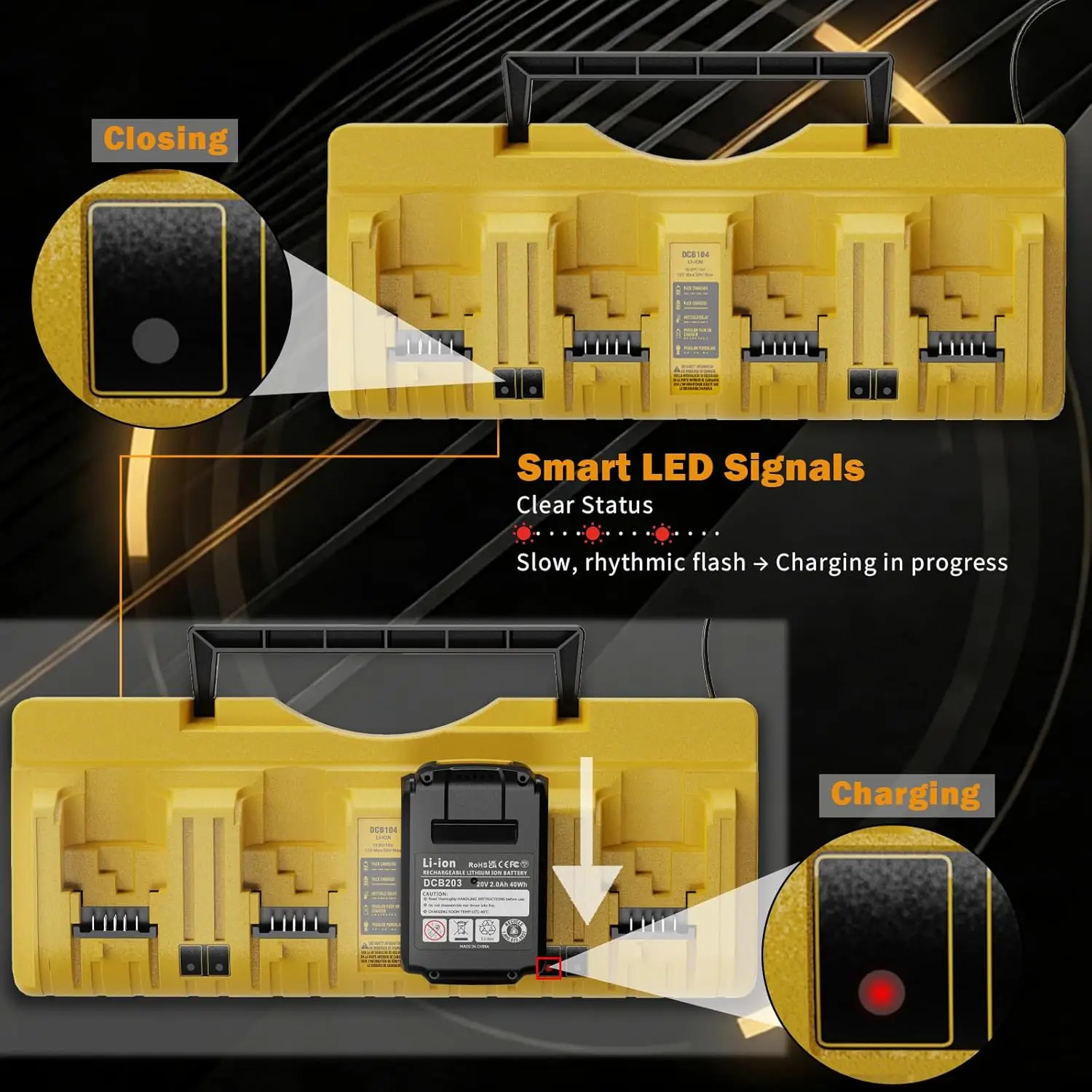 Cargador rápido DeWalt DCB104 para baterías iones de litio MAX Flex - imagen 4