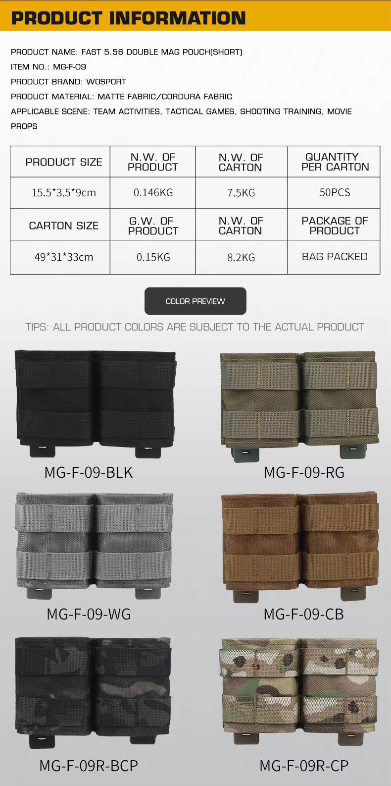 Detalle de materiales y sujeción tipo CORDURA