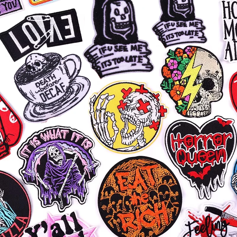 Parche de calavera bordado con diseño Punk