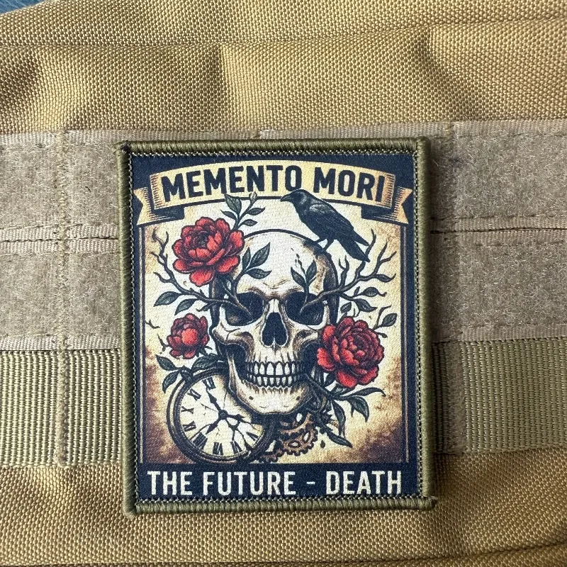 Parche táctico Memento Mori gótico vintage con gancho y bucle