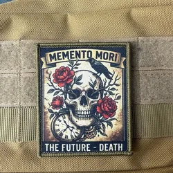 Parche táctico Memento Mori gótico vintage con gancho y bucle