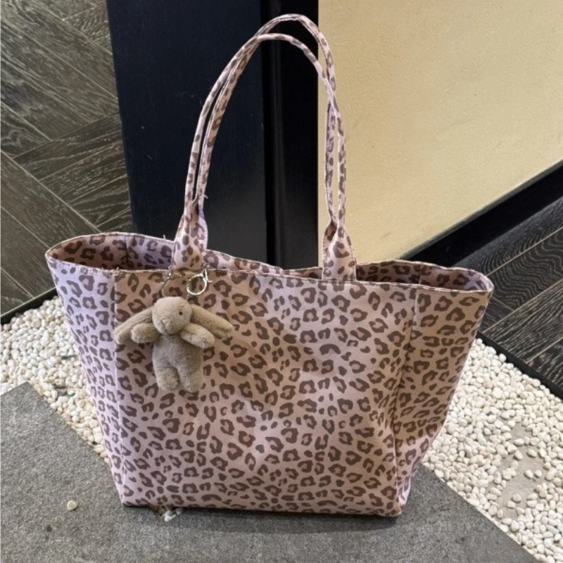 Bolso de hombro lona leopardo rosa gran capacidad versátil - imagen 2