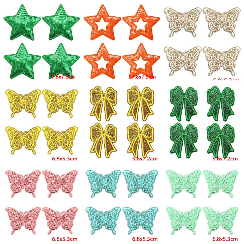 Parches bordados con lazo y mariposa con brillo