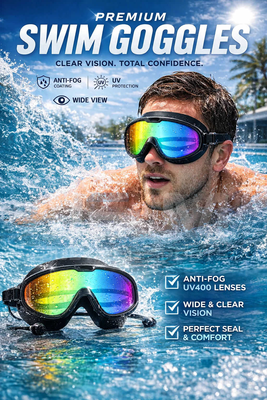 JSJM Gafas de natación antivaho visión amplia protección UV sin fugas - imagen 5