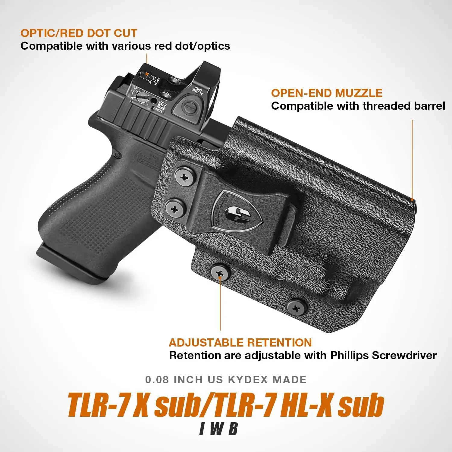 Funda IWB Kydex Glock 43X MOS con TLR-7X Sub, corte óptico - imagen 5