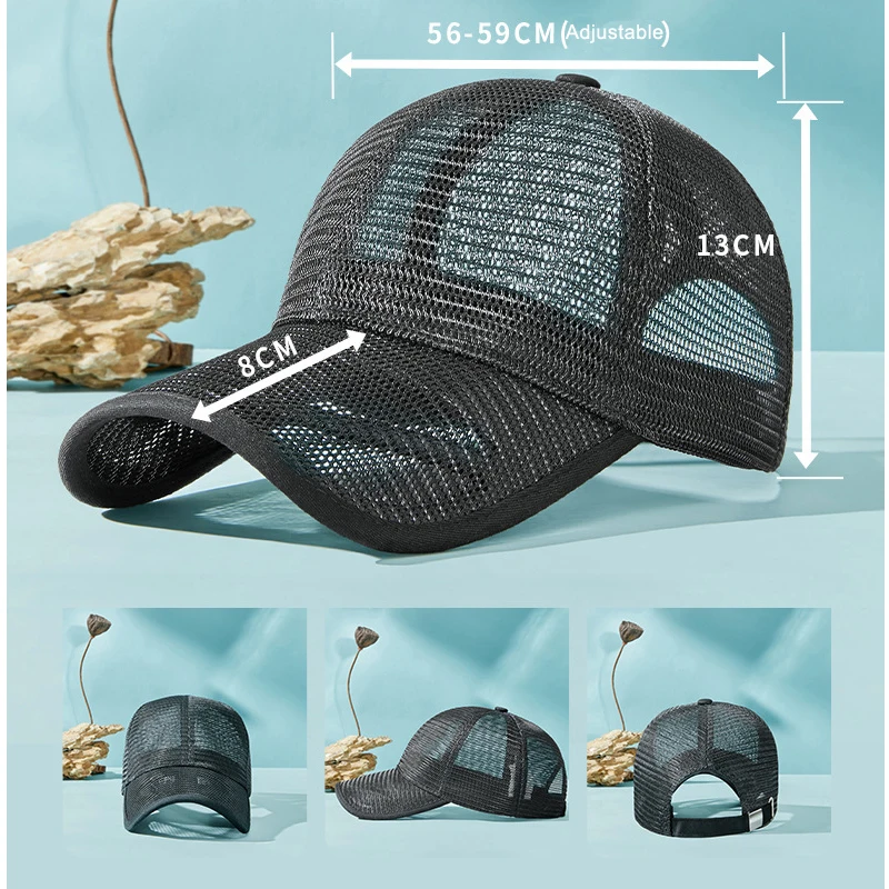 Gorra de camionero de malla transpirable, visera sólida ajustable - imagen 4