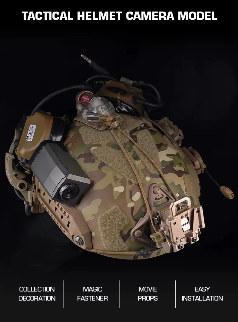 Modelo de cámara simulada táctica sobre casco