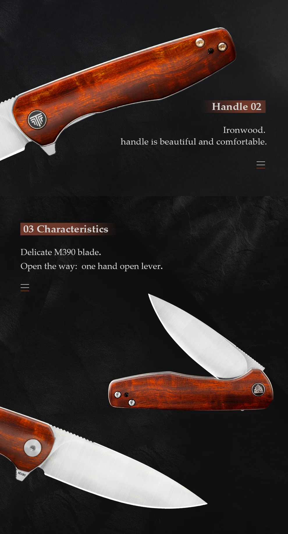 Cuchillo plegable TRIVISA Hummingbird en detalle
