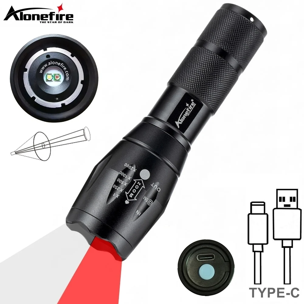 Linterna LED Alonefire vista frontal con luz encendida