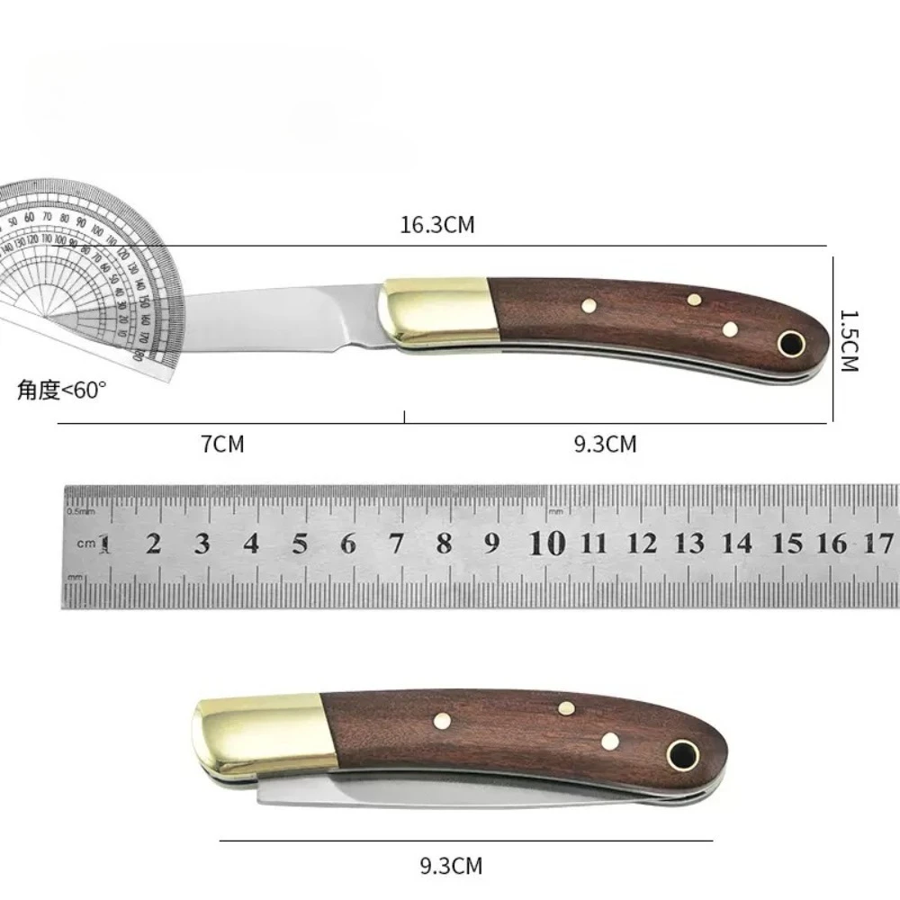 Cuchillo plegable de acero inoxidable para acampada con madera maciza - imagen 5