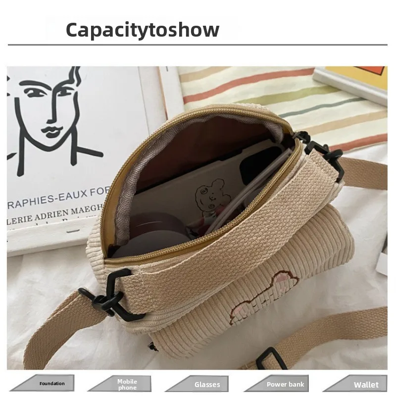 Bolso bandolera de corduroy y lona estilo harajuku para mujer - imagen 2
