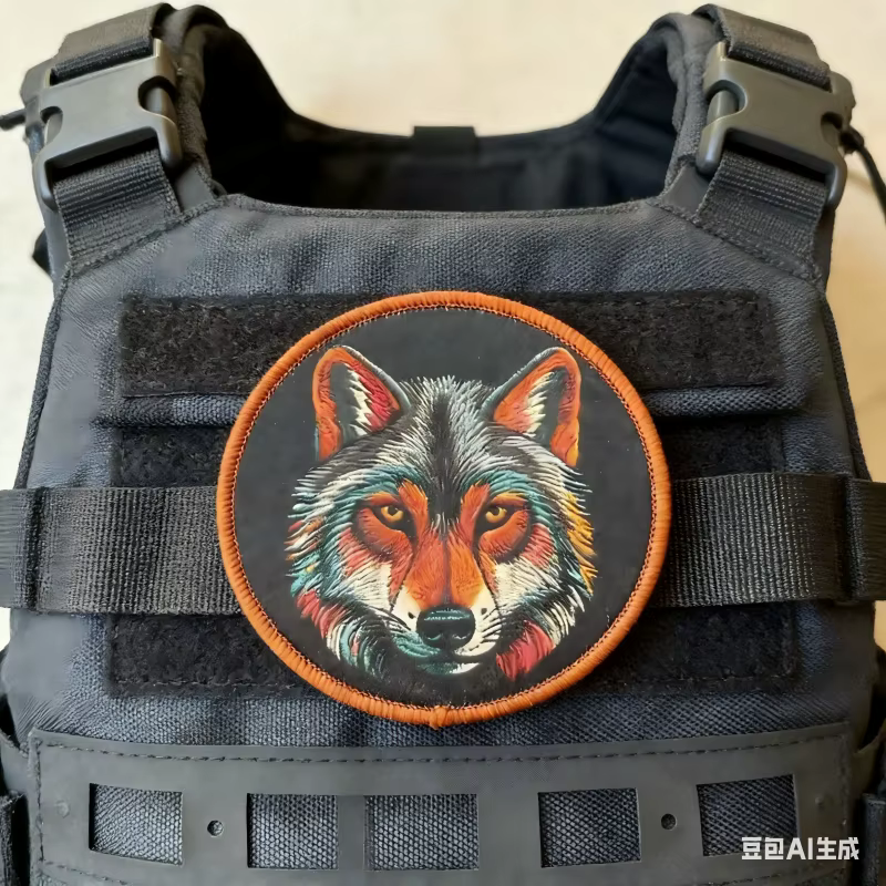 Detalle del emblema animal y acabado del parche