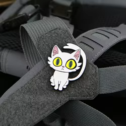Parche metal gato blanco táctico con gancho para chaleco o chaqueta
