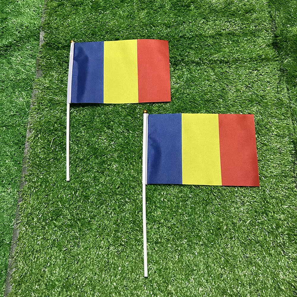 Bandera de mano Rumanía con mástil plástico para celebraciones - imagen 3