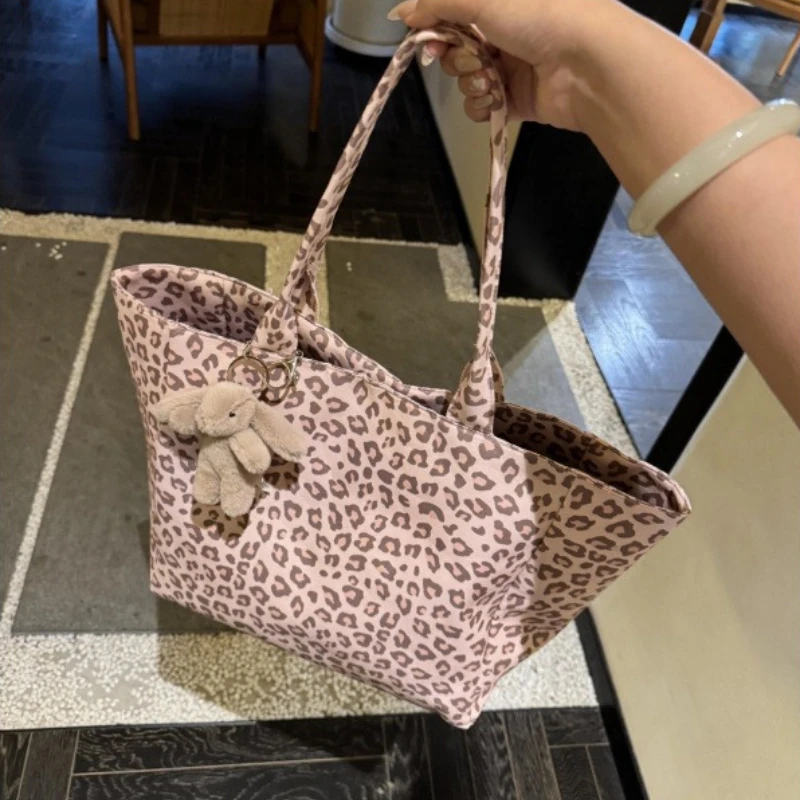 Bolso de hombro lona leopardo rosa gran capacidad versátil - imagen 5