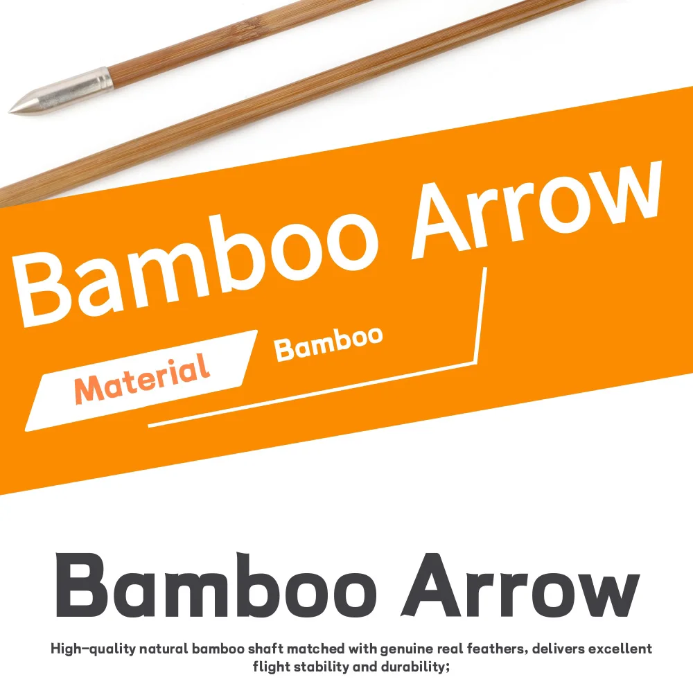 Flechas de bambú y plumas naturales para tiro con arco tradicional - imagen 2