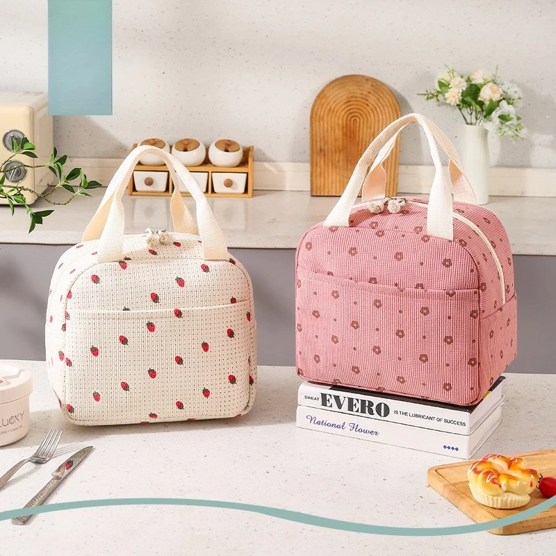 Bolsa Bento térmica impermeable de pana estampada aislada portátil - imagen 5