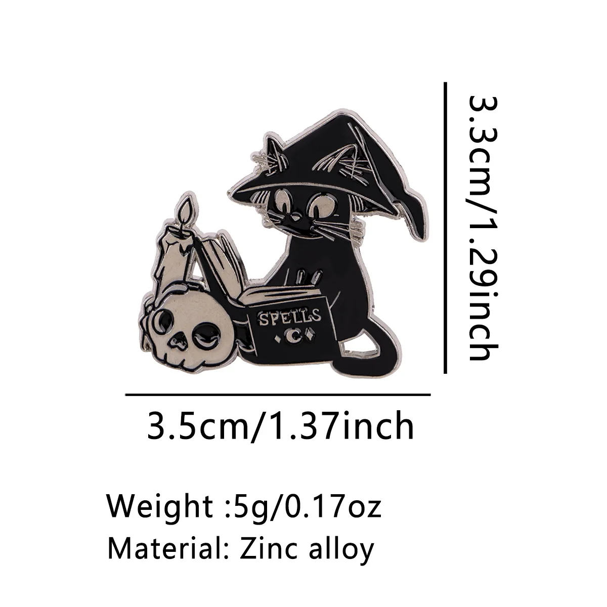 Pin de solapa esmalte gato brujo negro calavera y vela Halloween - imagen 2