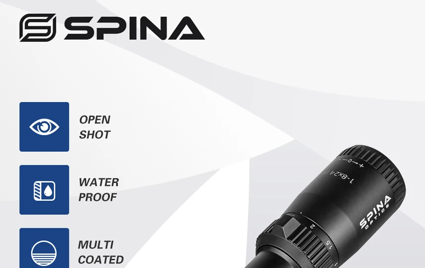 Vista frontal de la mira SPINA Optics