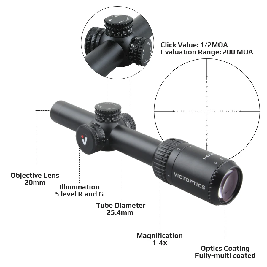 VItoptics visor LPVO IR SFP para caza deportiva, monotubo - imagen 2