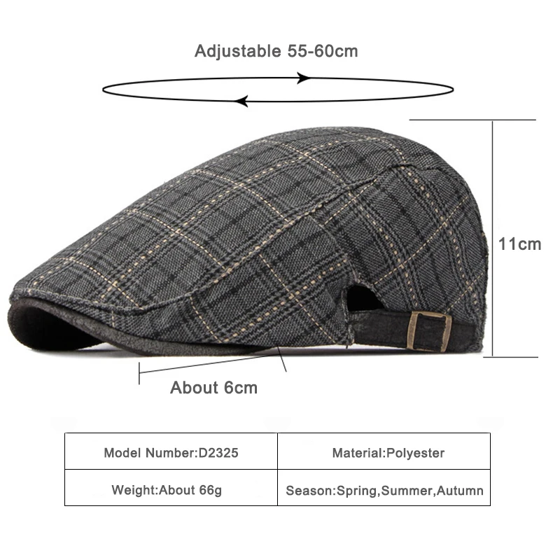 Boina táctica cuadros espiga con visera ajustable estilo Gatsby - imagen 3