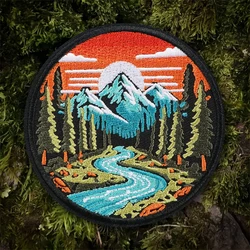 Parche termoadhesivo bordado montañas y ríos para gorra